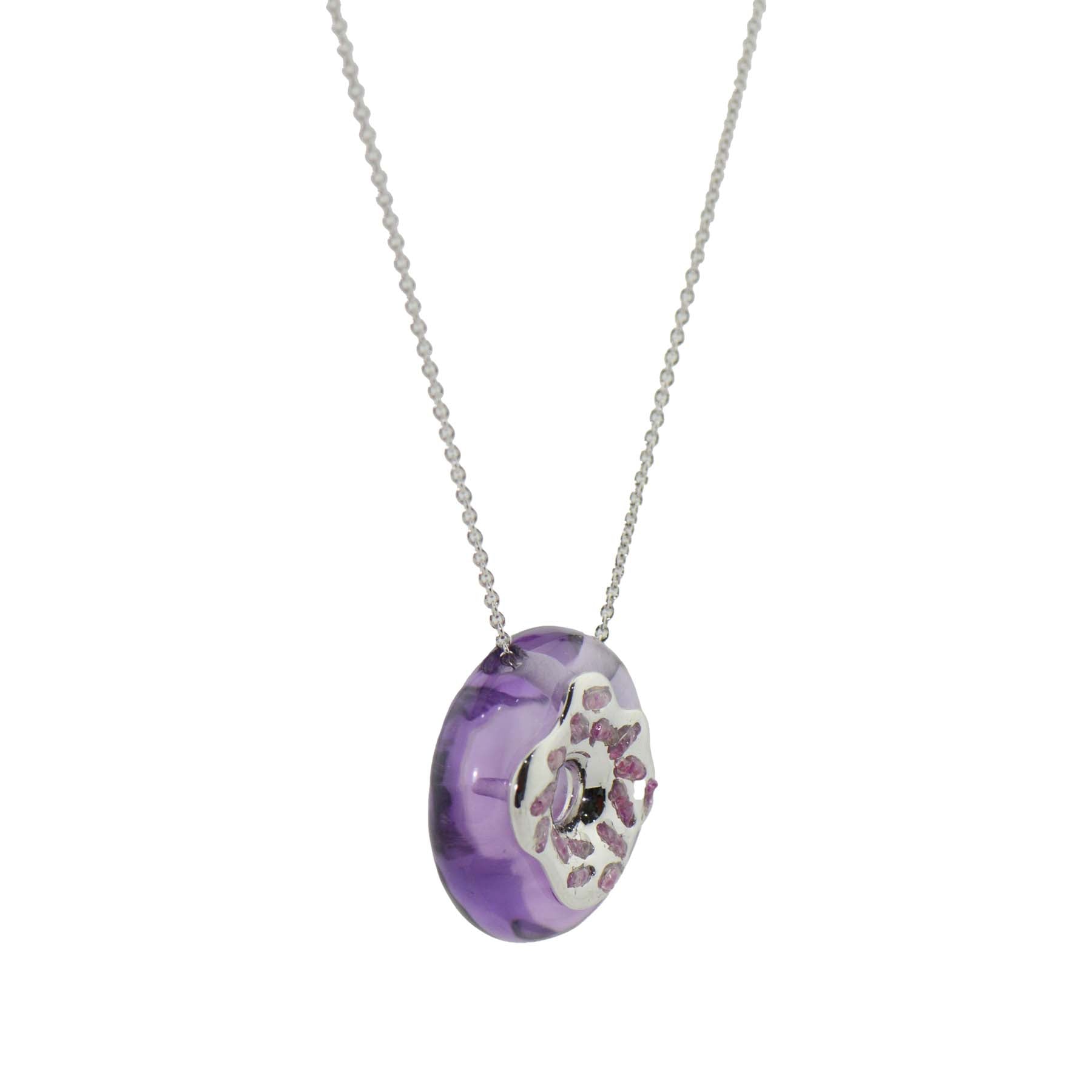 Donut Amethyst with Pink Sapphire Necklace