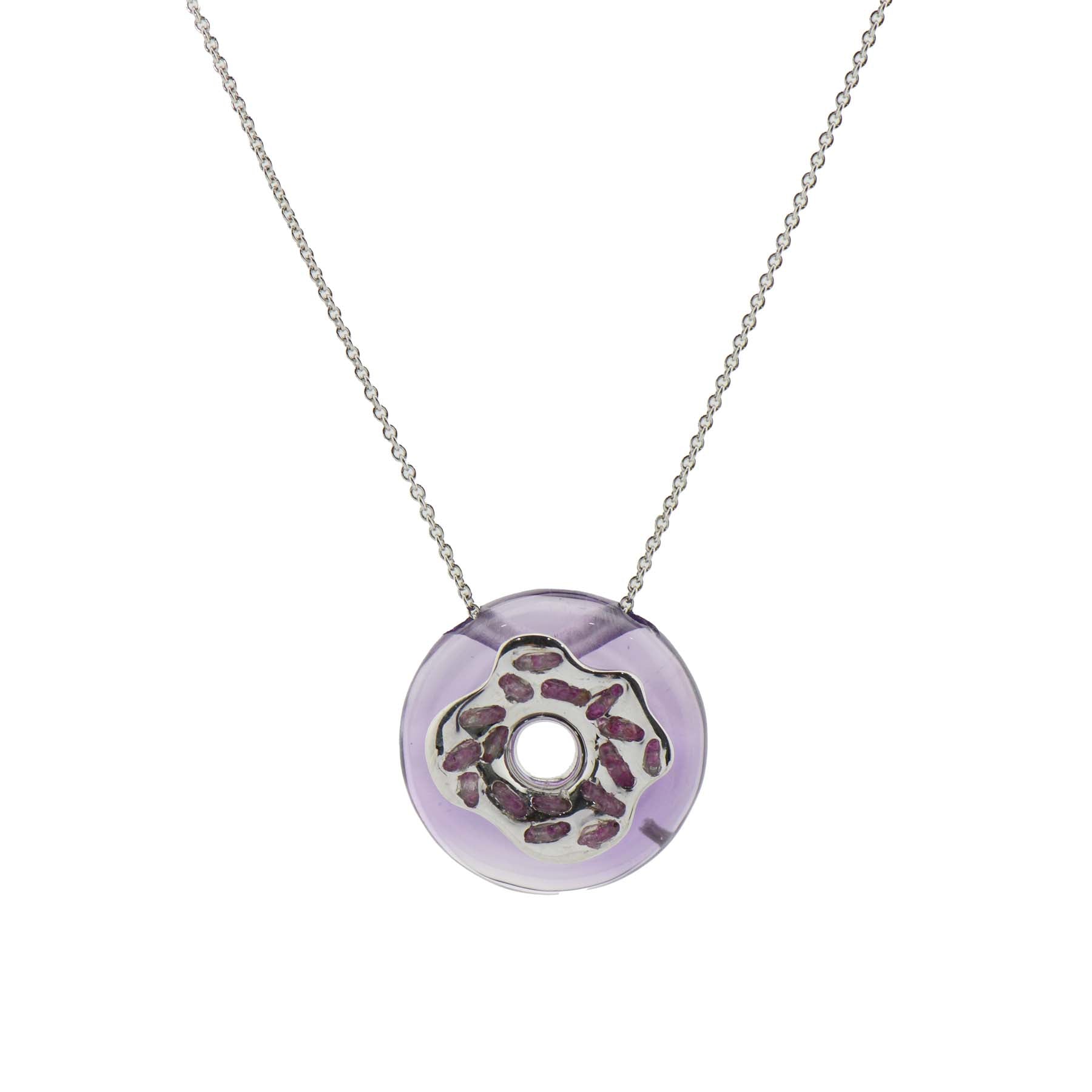 Donut Amethyst with Pink Sapphire Necklace